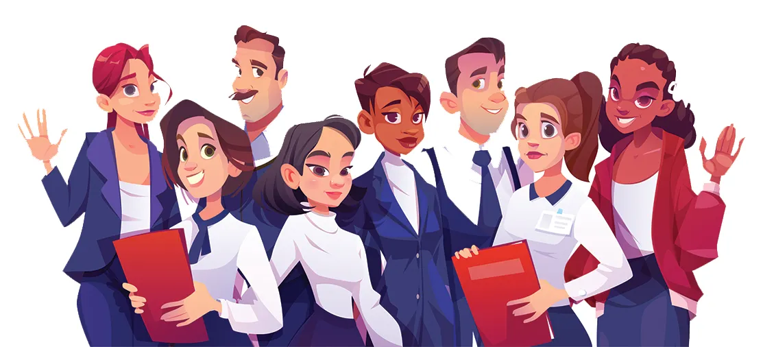 Illustration of diverse business team ready for a meeting at VanCubers coworking space in Vancouver.