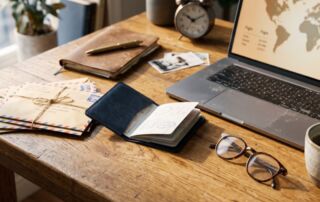 how to register a bc company address when you live outside canada 3 founder's desk with passport, airmail envelopes and laptop — arranging a bc registered office address non-resident founders can use