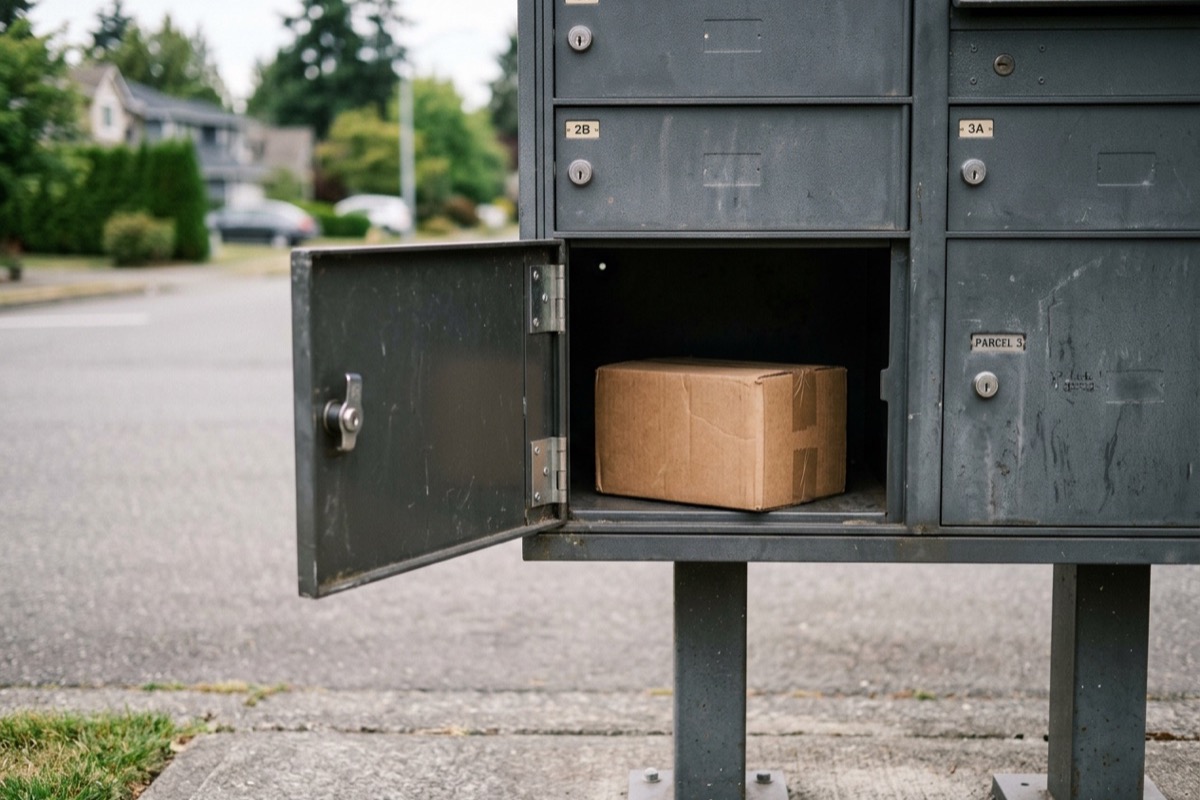 community mailbox conversion in north vancouver: 7 things that change at your address 3 open parcel compartment on a community mailbox with a small cardboard box inside