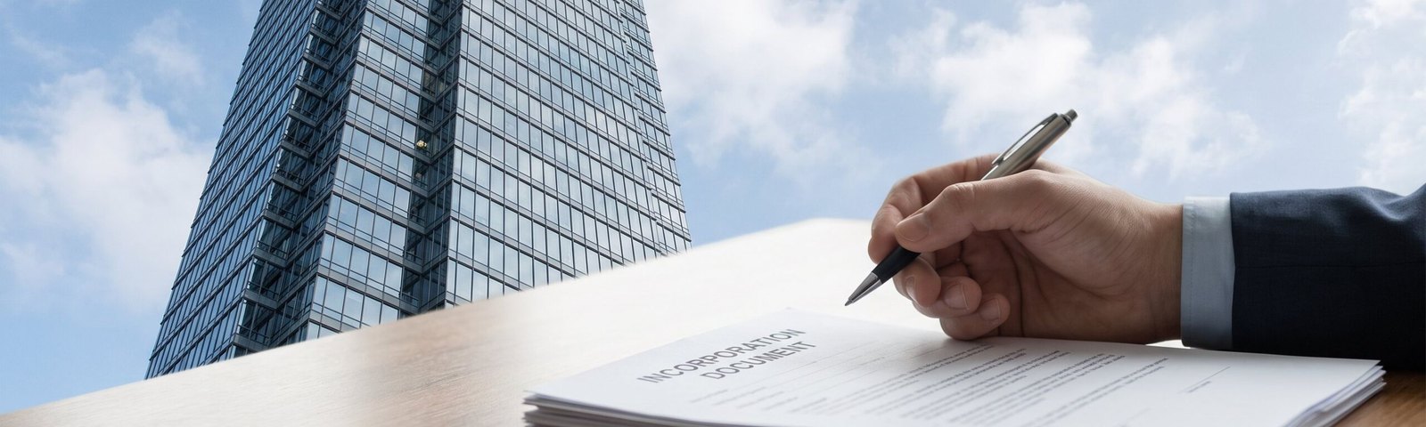 registered-office-records-office-vancouver-banner signing bc incorporation documents outside a downtown vancouver office tower used as a registered office in vancouver