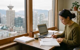 vancouver business licence 2026: the fee, and the address question nobody answers straight 2 founder reviewing vancouver business licence application forms at a desk overlooking downtown vancouver