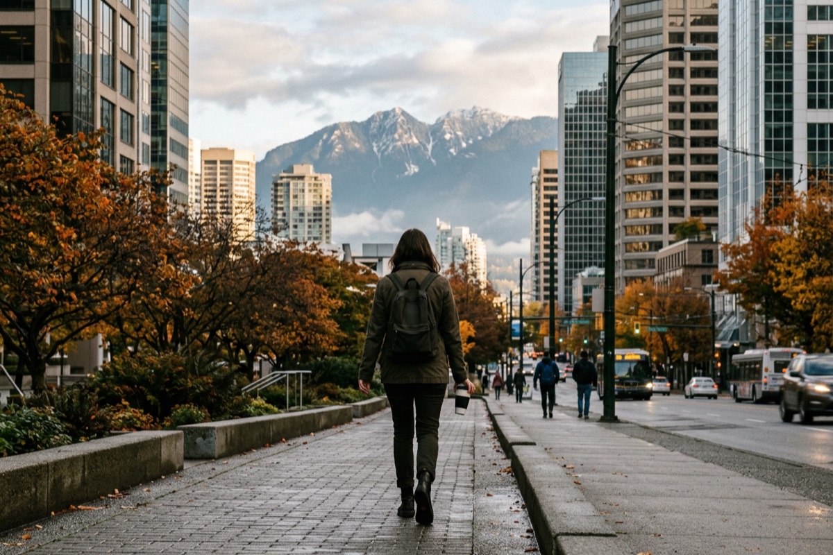 benefits of coworking: 5 proven reasons backed by research 2 benefits of coworking include a daily walk: a commuter heading to work along a downtown vancouver street