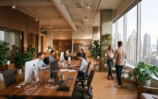 benefits of coworking: 5 proven reasons backed by research 9 benefits of coworking: a bright downtown vancouver coworking space with people working and talking