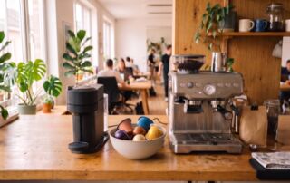 office coffee: 3 years, 2 machines and 1 clear lesson about taste 1 office coffee station with a nespresso vertuo next, vertuo capsules and a semi-automatic espresso machine side by side