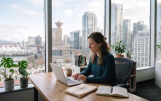 starting a business in bc in 2026: 5 clear changes that apply whoever wins 4 founder at a desk overlooking downtown vancouver, starting a business in bc in 2026