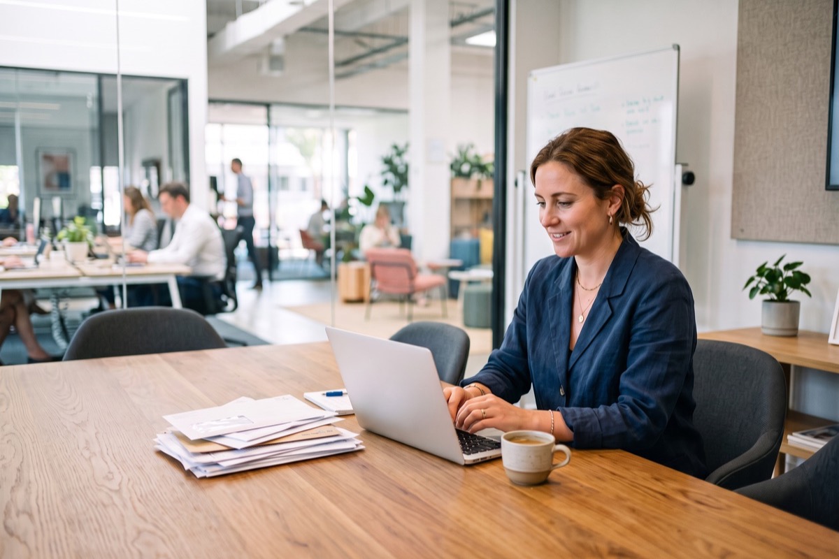 virtual office for google business profile: 5 clear rules before you verify 3 small business owner working in a coworking meeting room with mail, the in-person contact a virtual office google business profile needs