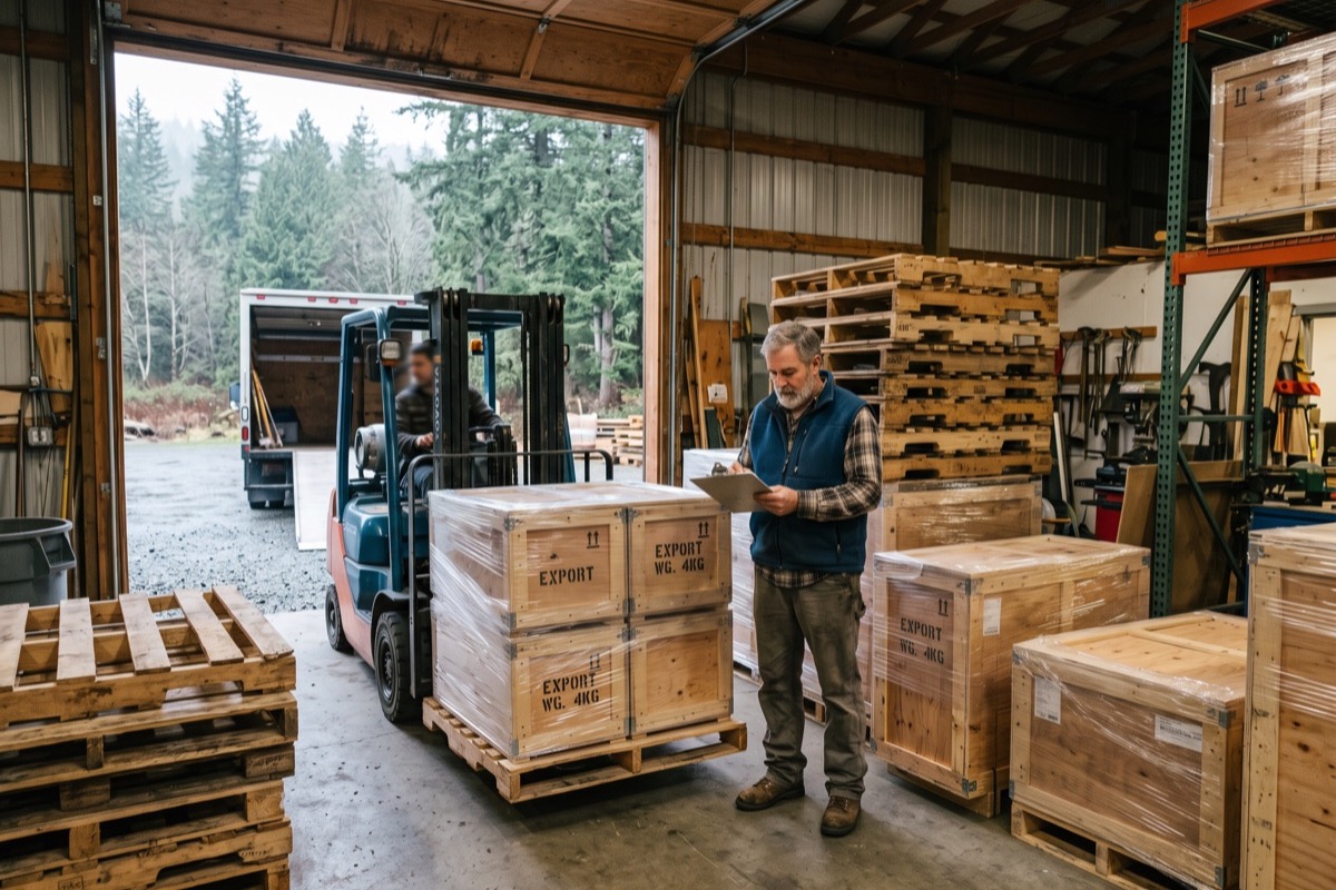 bc election platforms 2026: 5 parties compared in one clear guide 2 bc exporter checking crates at a loading bay, the kind of firm targeted by ndp loans in the bc election platforms